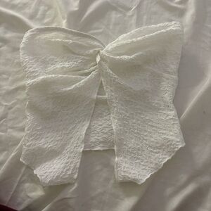 White Textured Strapless Top